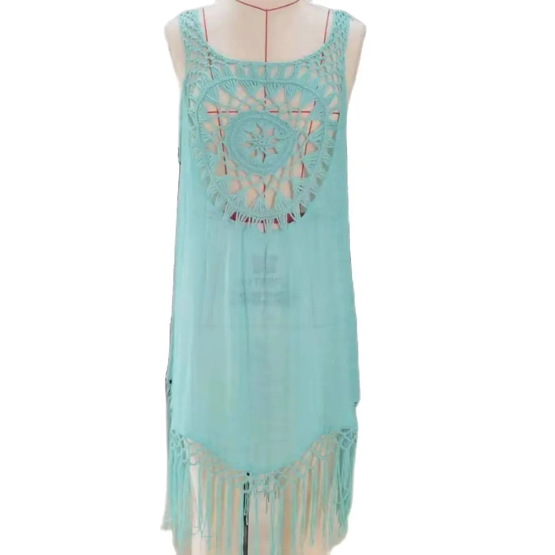 CROCHET BIKINI Women Beach Dress Cover-Ups Swimsuit Cover Up Ups Beachwear Beige Dresses Suit Swim Cape for Woman Summer