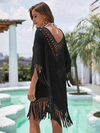 CROCHET BIKINI Women Lace Sheer Beach Dress Bikini Cover-Ups Casual Loose Cardigan Dress Kimono Summer Swimwear