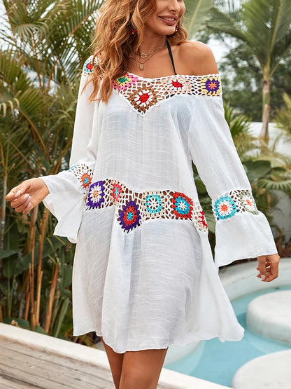 Women Sexy Crochet Beach Cover-Ups Summer Cover Up Long Knitted Beachwear Swimsuit Ups Beach Dress Summer Bathing Suit Beachwear