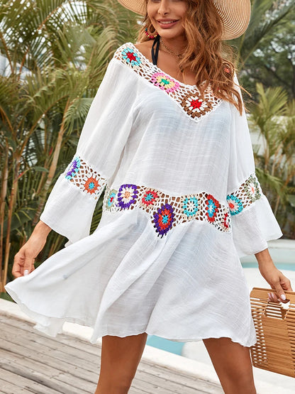 Women Sexy Crochet Beach Cover-Ups Summer Cover Up Long Knitted Beachwear Swimsuit Ups Beach Dress Summer Bathing Suit Beachwear