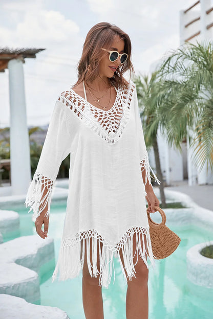 CROCHET BIKINI 2024 Women Beach Dress Cover-Ups Swimsuit Beachwear Bathing Suit Swim Cape For Woman Summer Tunic Saida Praia