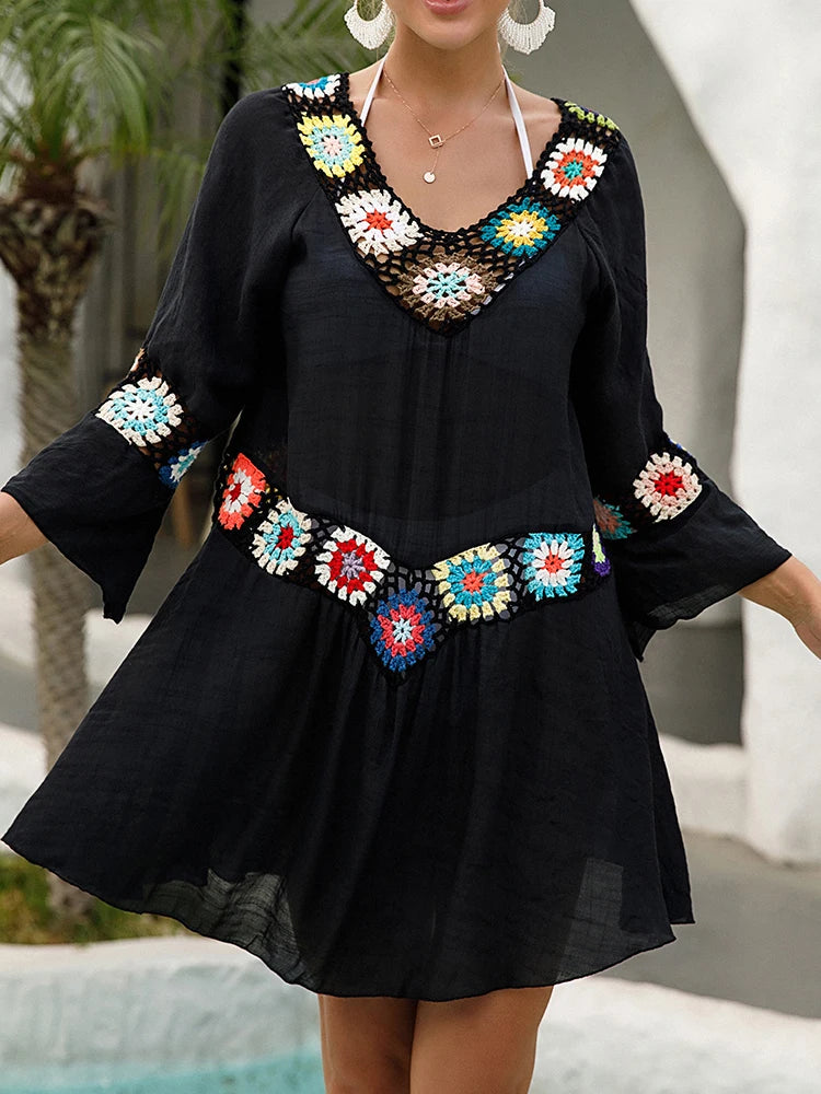 Women Sexy Crochet Beach Cover-Ups Summer Cover Up Long Knitted Beachwear Swimsuit Ups Beach Dress Summer Bathing Suit Beachwear