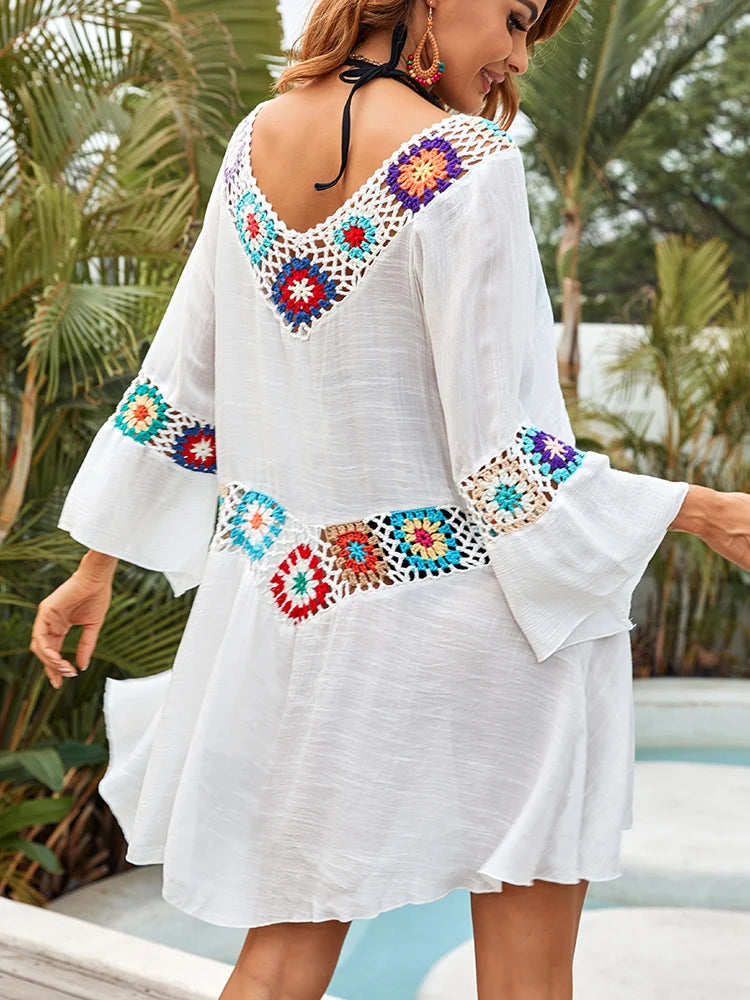 Women Sexy Crochet Beach Cover-Ups Summer Cover Up Long Knitted Beachwear Swimsuit Ups Beach Dress Summer Bathing Suit Beachwear